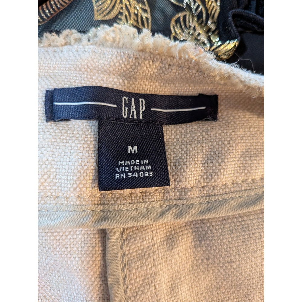 GAP M‎ Beige Flax Frayed Trim Neutral Minimalist Crop Jacket Career Boss Date - Picture 8 of 11
